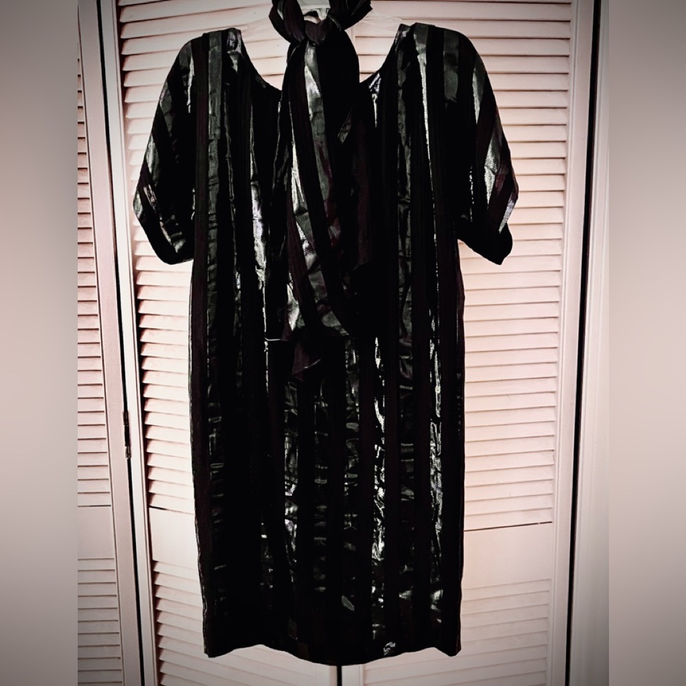 Paris Chemise black metallic ribbon stripes Les Petites Collection …Paris w/belt